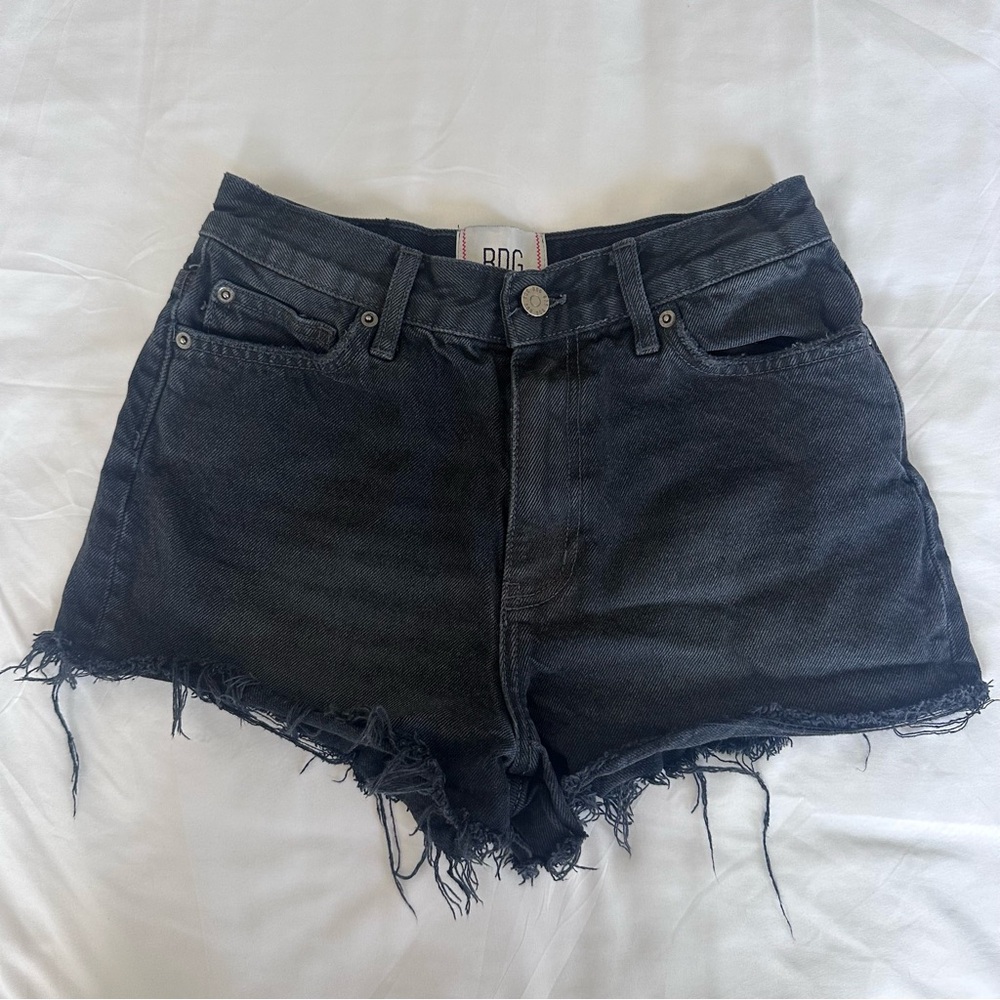 Urban Outfitters BDG Denim Shorts Black High Rise Distressed Cut Off Womens 28